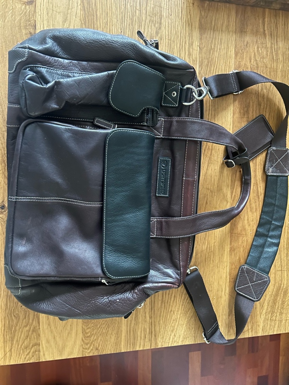 Men's Leather Messenger Bag in Dark Brown and Black - Picture 3 of 4